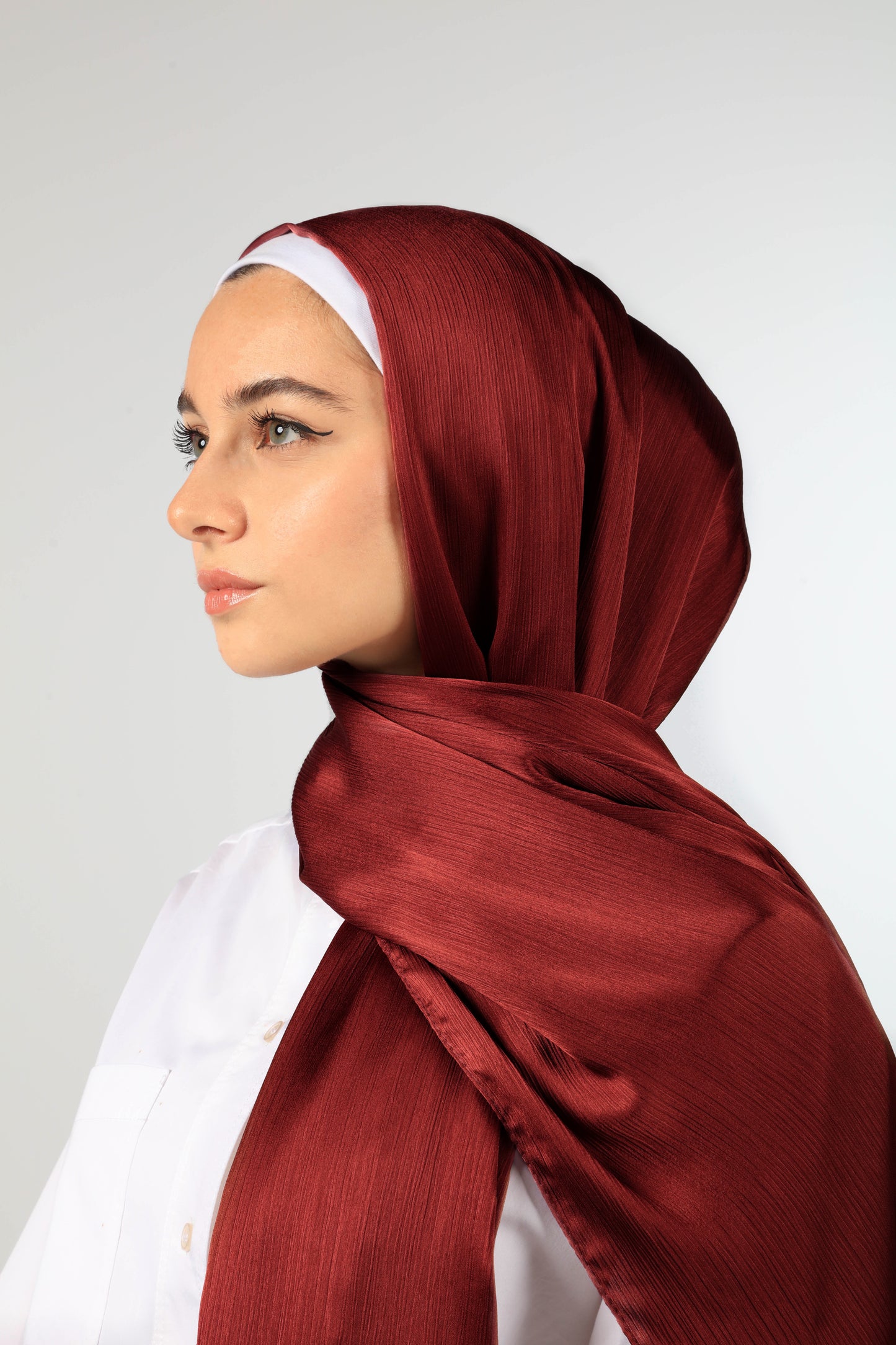 PREMIUM CRINKLED SILK SATIN HIJAB - CHERRY