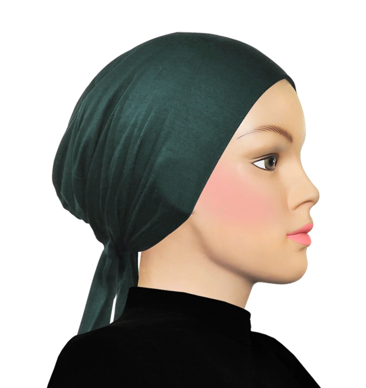 PURE COTTON TIE-BACK UNDERCAP - BOTTLE GREEN