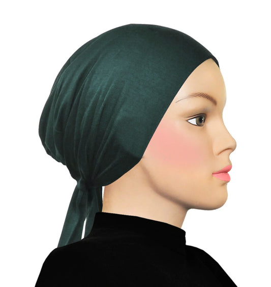 PURE COTTON TIE-BACK UNDERCAP - BOTTLE GREEN