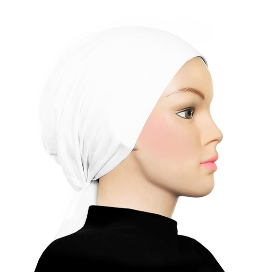 PURE COTTON TIE-BACK UNDERCAP -  WHITE