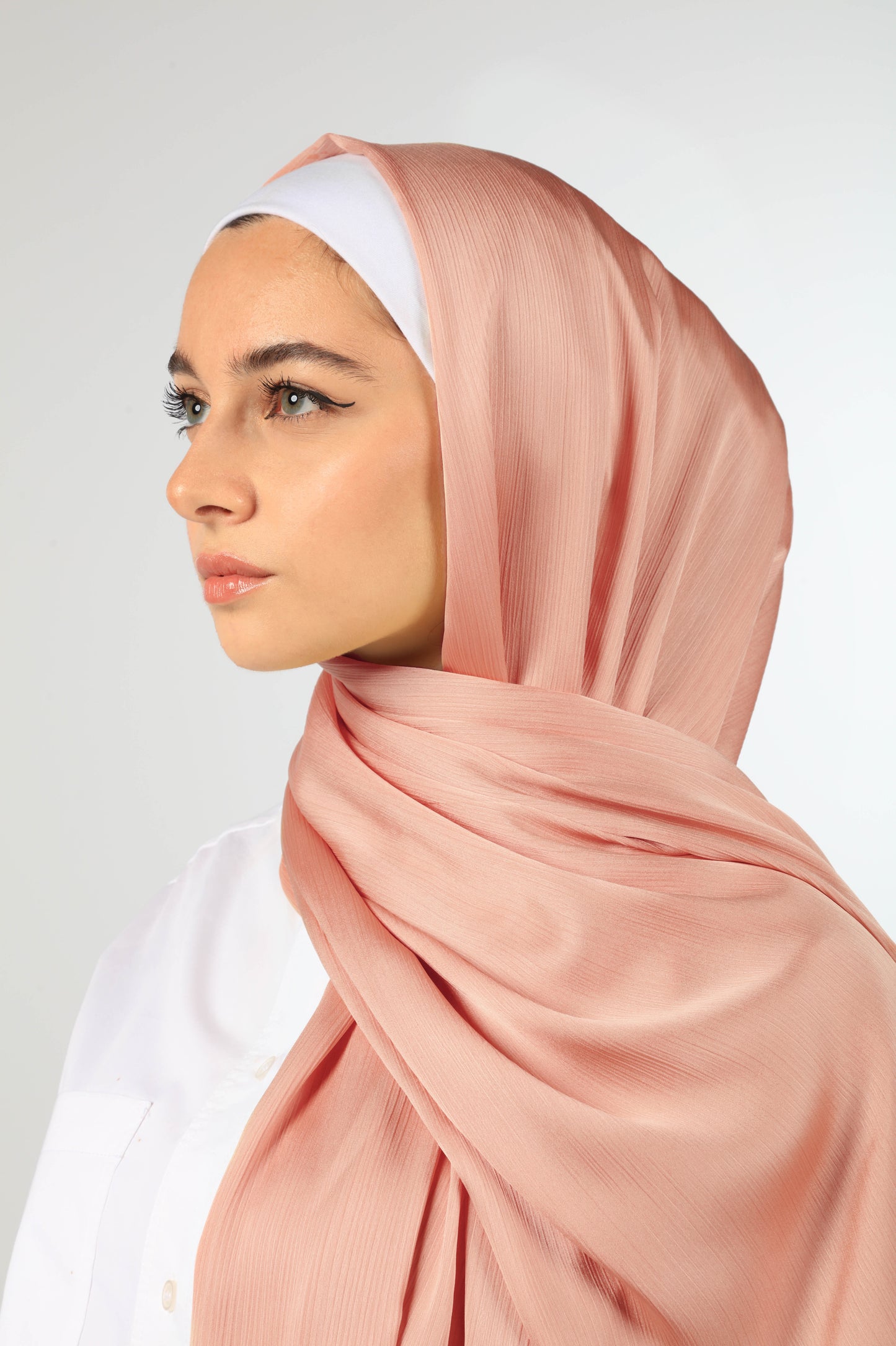 PREMIUM CRINKLED SILK SATIN HIJAB - PEACHY