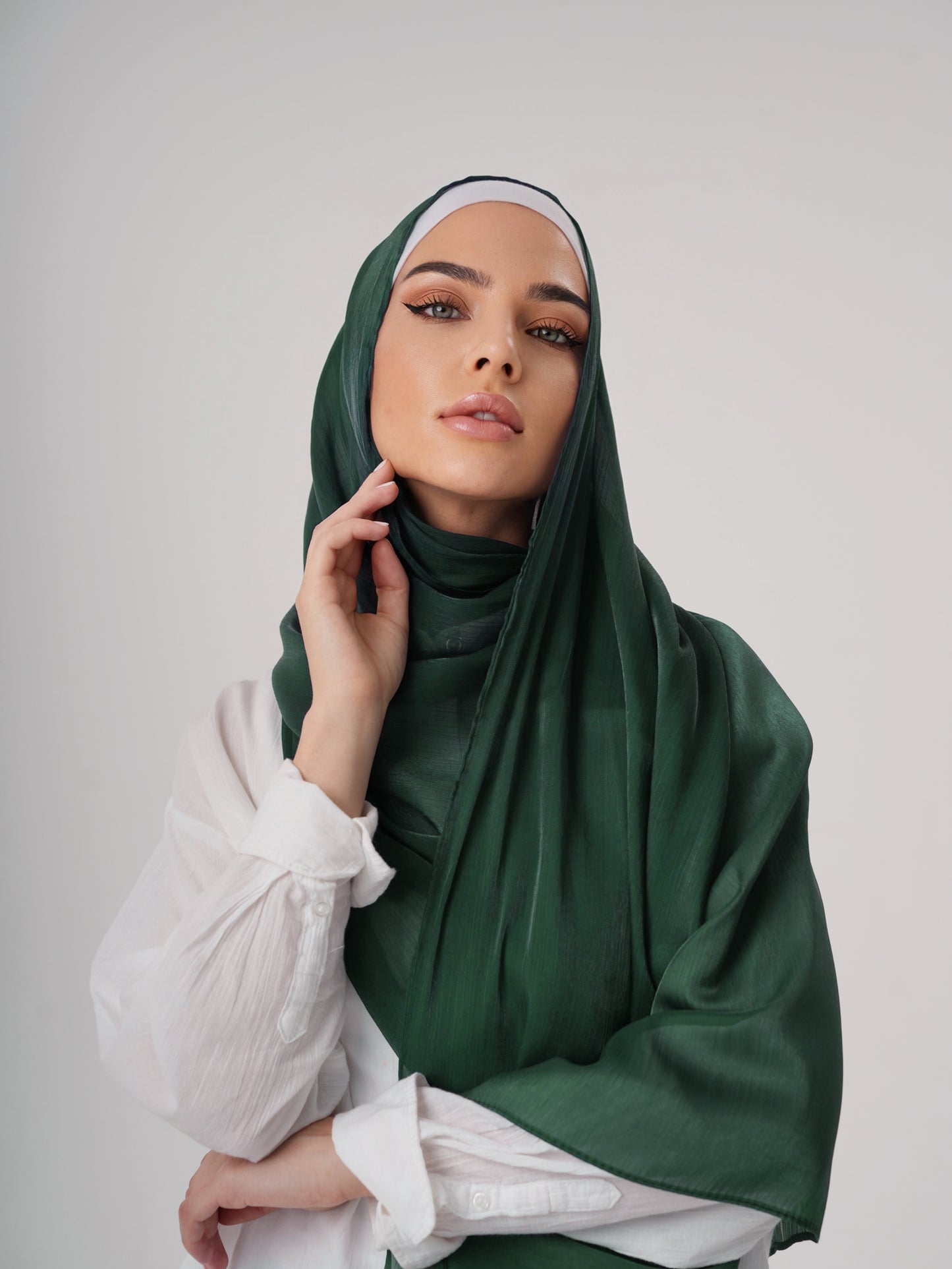LUXURY ORGANZA SHIMMER HIJAB - BOTTLE GREEN