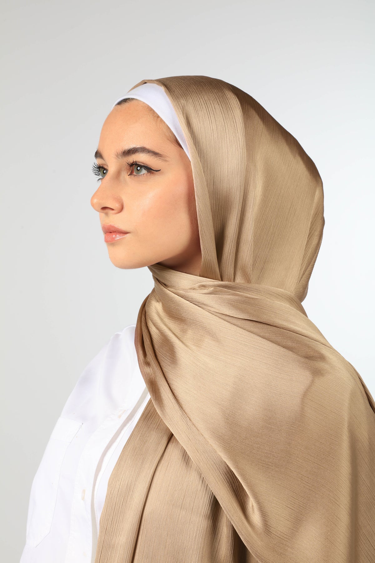 PREMIUM CRINKLED SILK SATIN HIJAB - GOLD