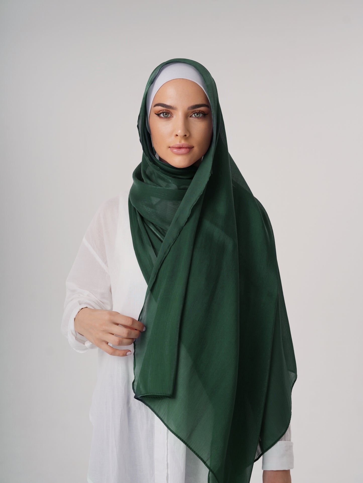LUXURY ORGANZA SHIMMER HIJAB - BOTTLE GREEN