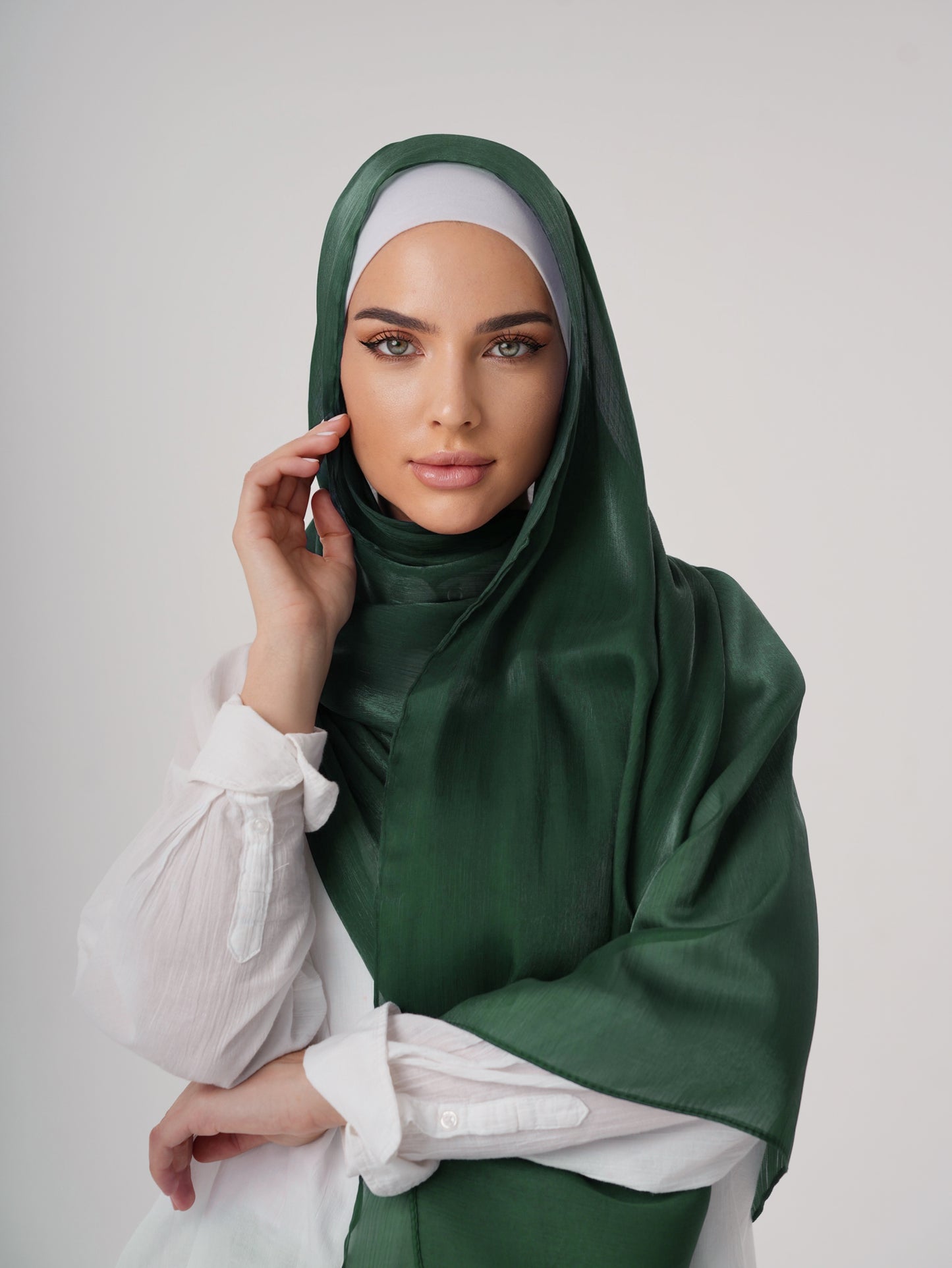 LUXURY ORGANZA SHIMMER HIJAB - BOTTLE GREEN