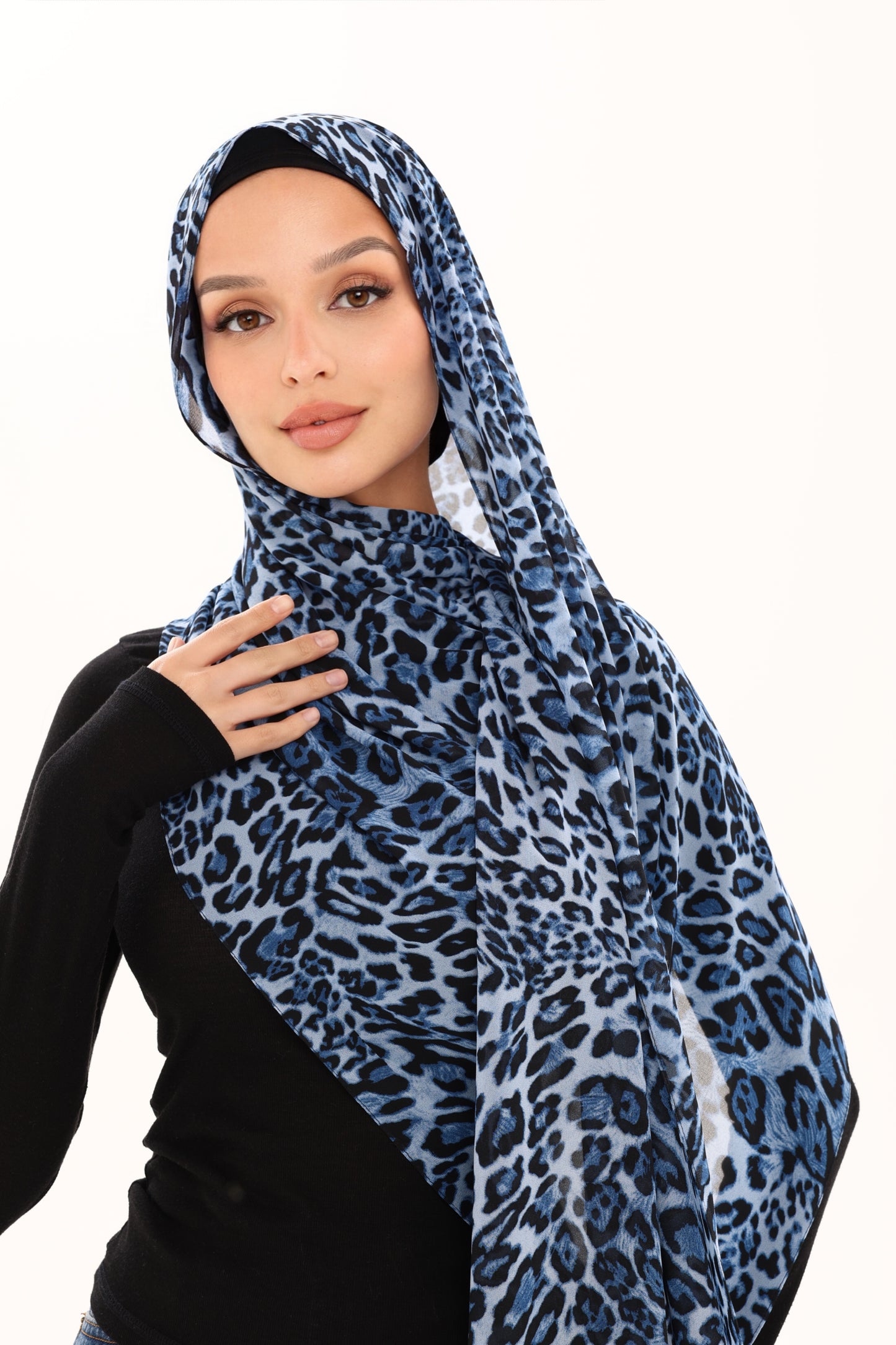 LEOPARD PRINT CHIFFON HIJAB - MIDNIGHT