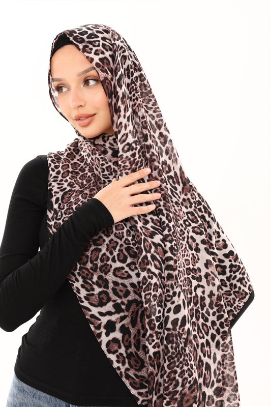 LEOPARD PRINT CHIFFON HIJAB - CEDAR