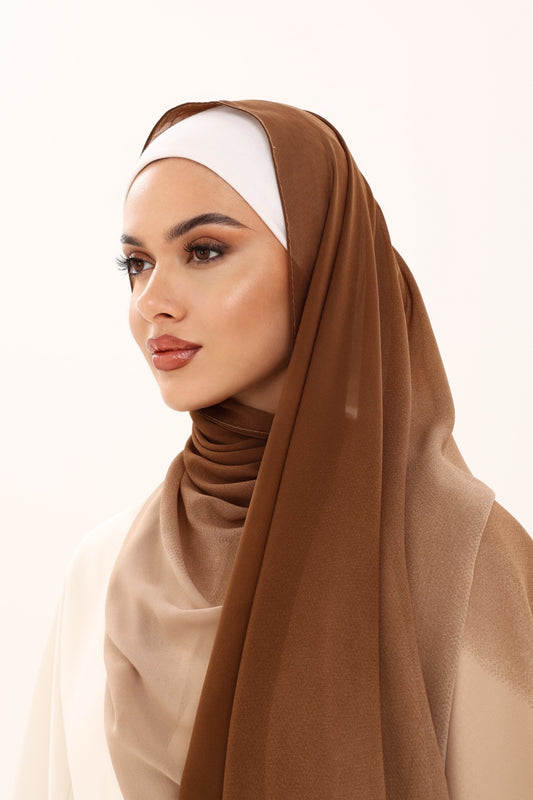DOUBLE SHADE CHIFFON HIJAB - COCOA CREAM