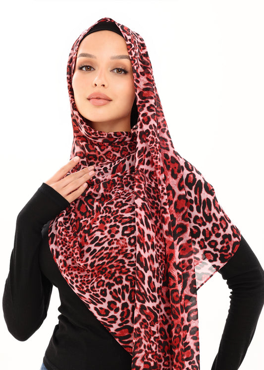 LEOPARD PRINT CHIFFON HIJAB - CRIMSON