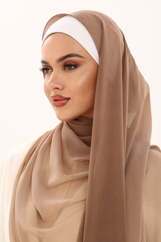 DOUBLE SHADE CHIFFON HIJAB - CARAMEL SAND