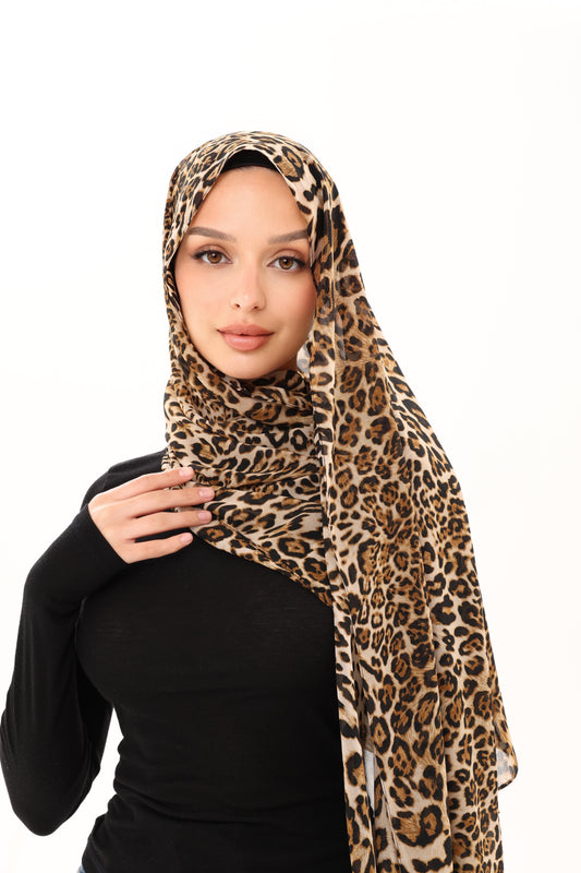 LEOPARD PRINT CHIFFON HIJAB - AFRICAN