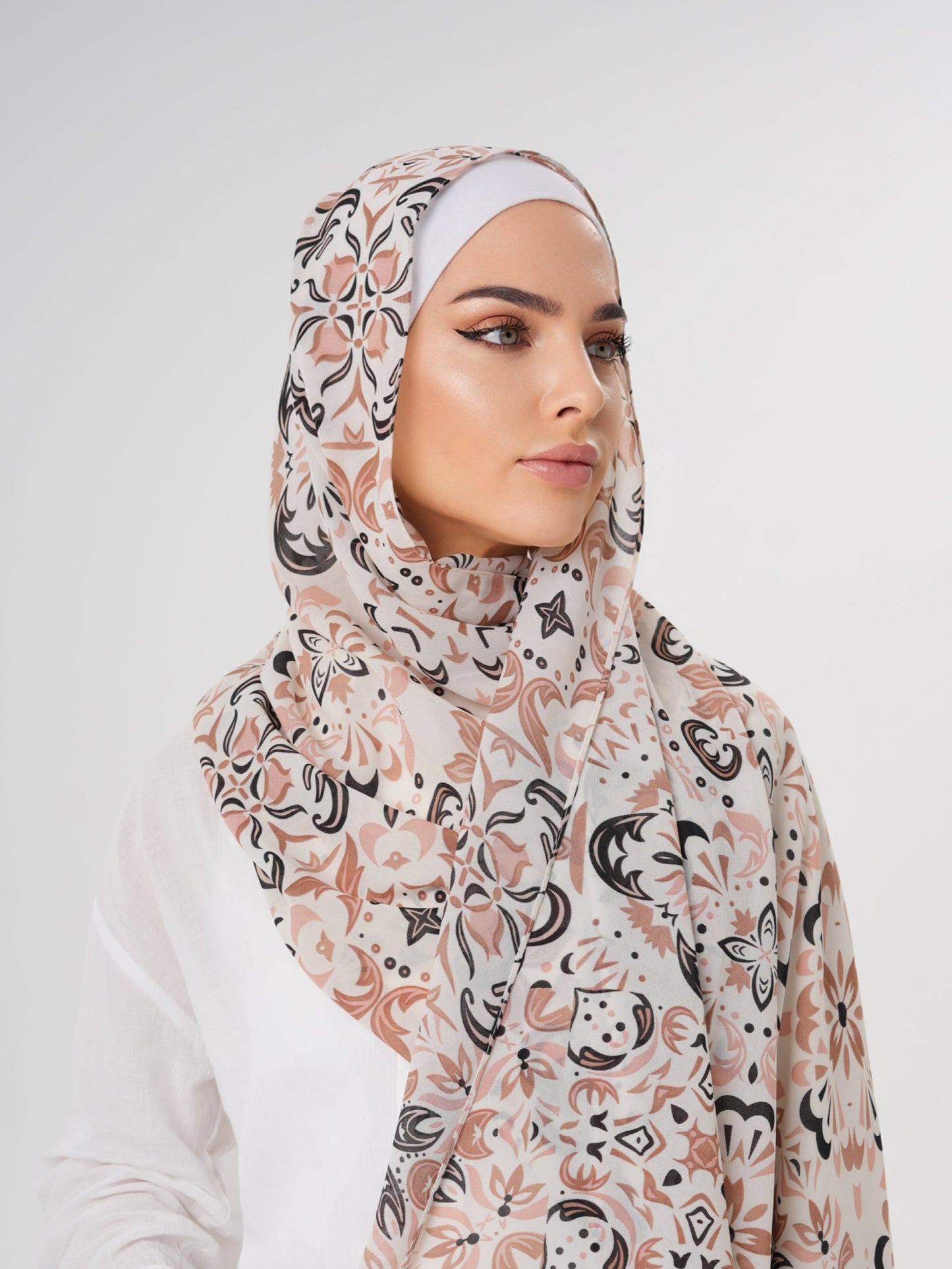 PRINTED CHIFFON HIJAB - COFFEE LATTE