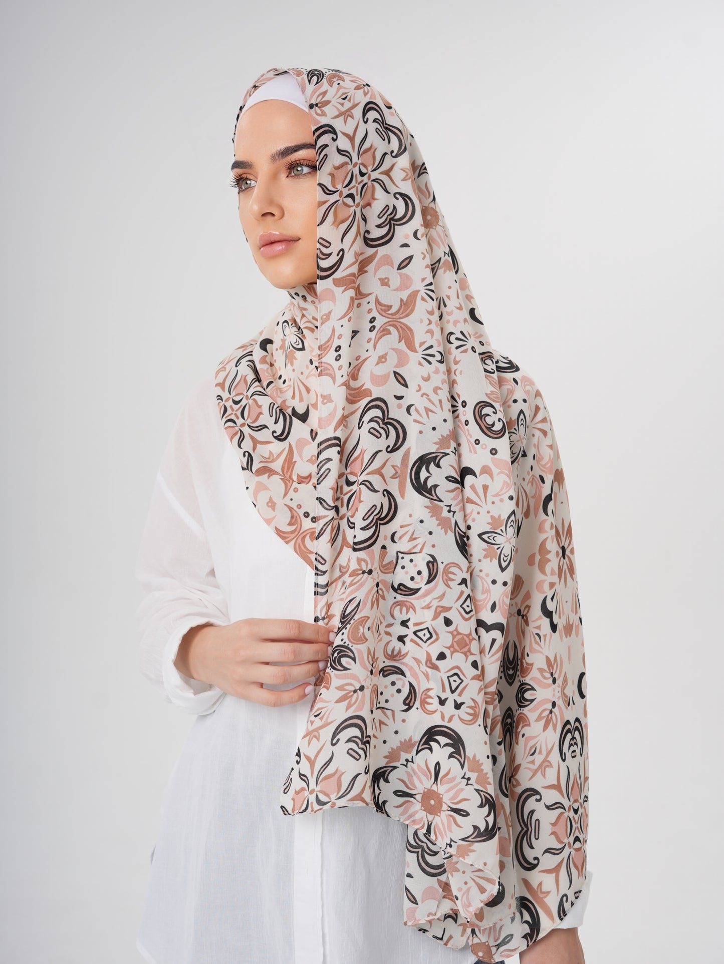 PRINTED CHIFFON HIJAB - COFFEE LATTE