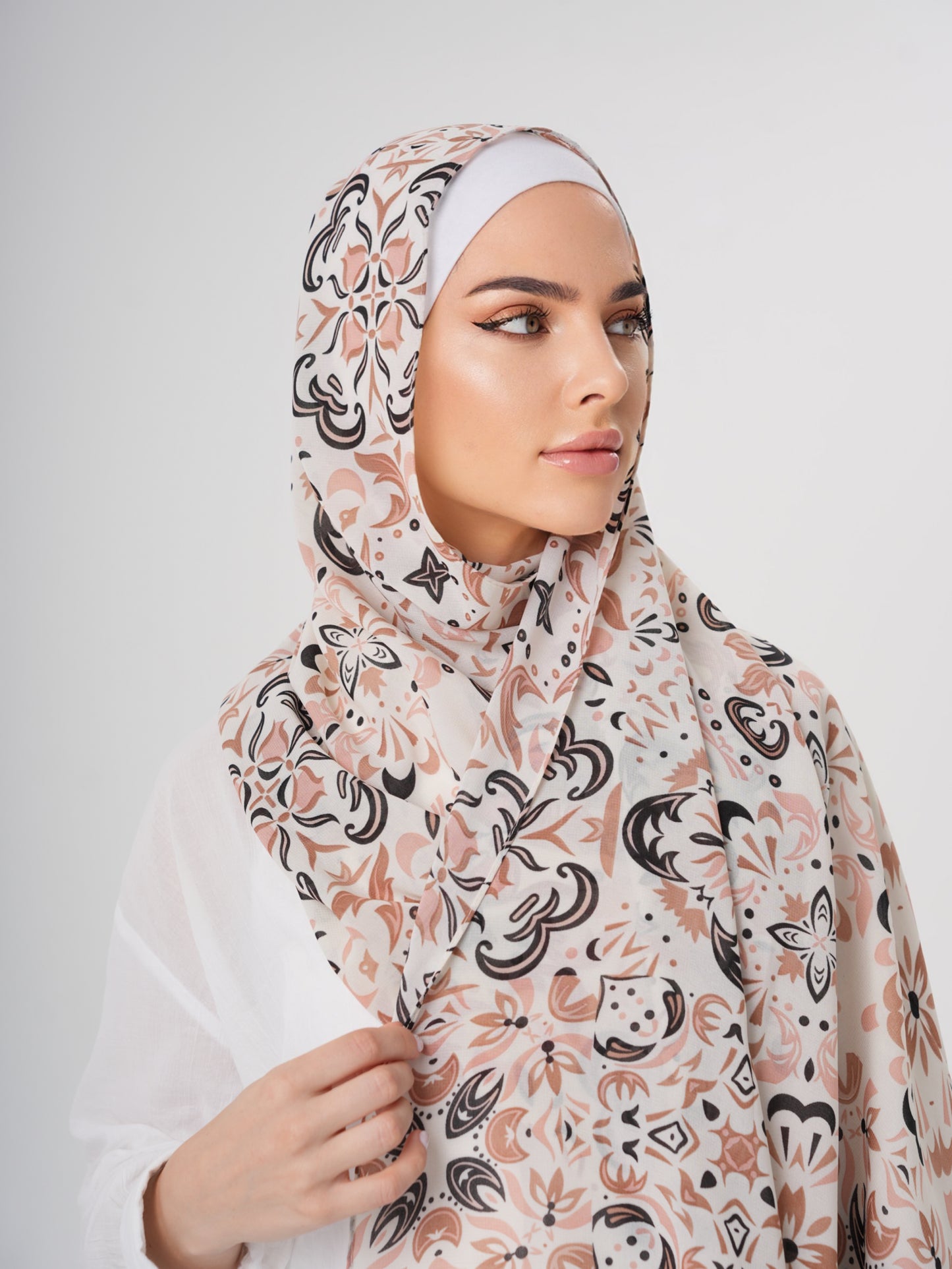 PRINTED CHIFFON HIJAB - COFFEE LATTE
