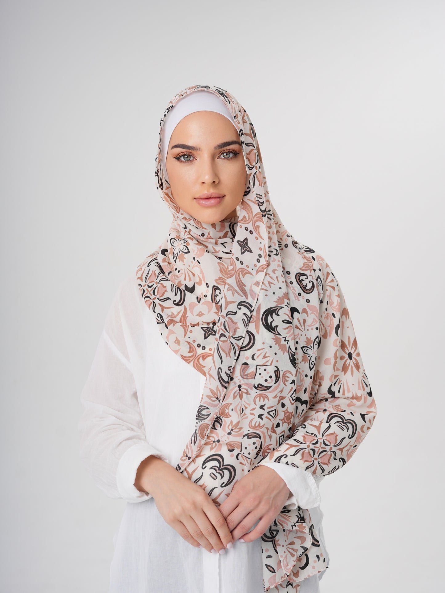 PRINTED CHIFFON HIJAB - COFFEE LATTE