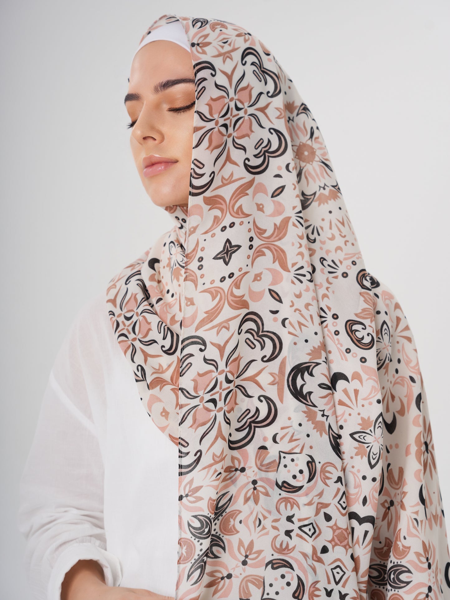 PRINTED CHIFFON HIJAB - COFFEE LATTE