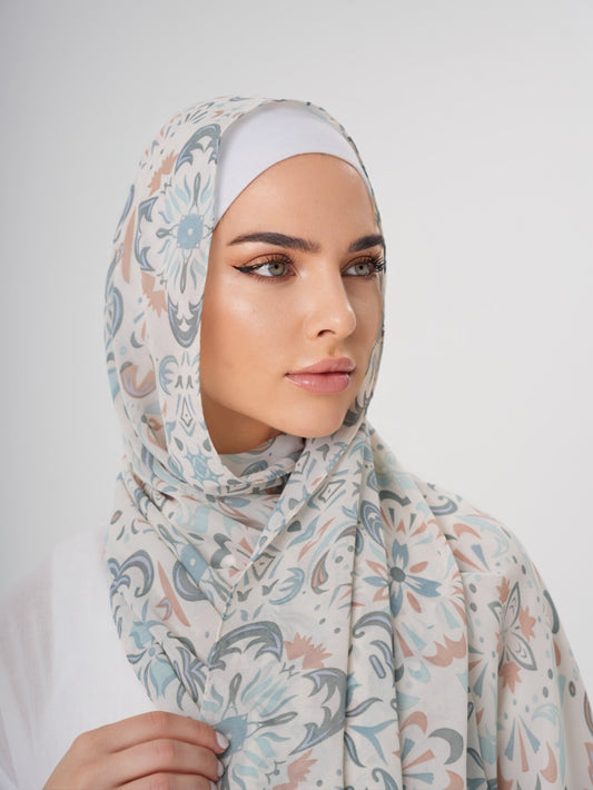 PRINTED CHIFFON HIJAB - AQUAMARINE
