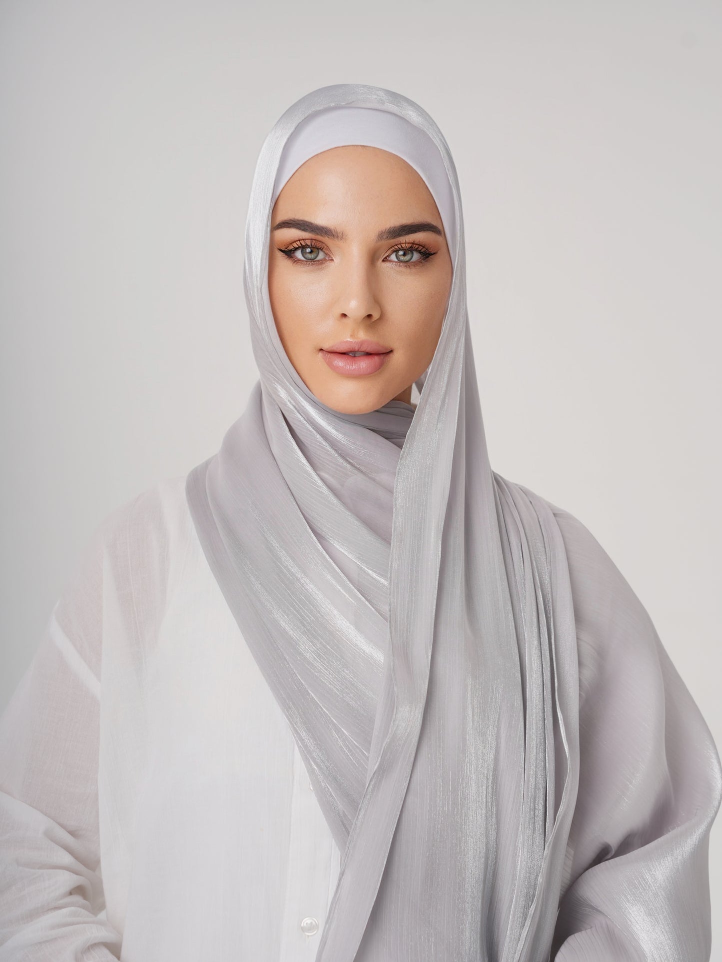 LUXURY ORGANZA SHIMMER HIJAB - SILVER GREY
