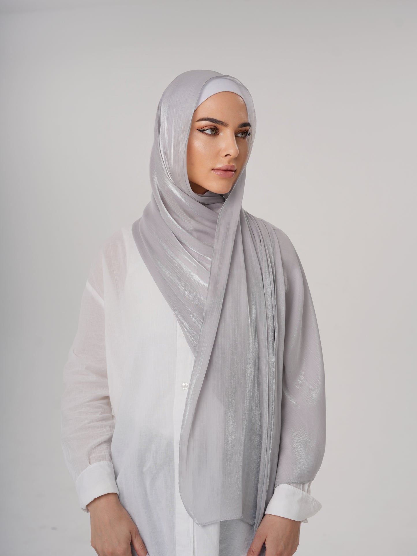 LUXURY ORGANZA SHIMMER HIJAB - SILVER GREY