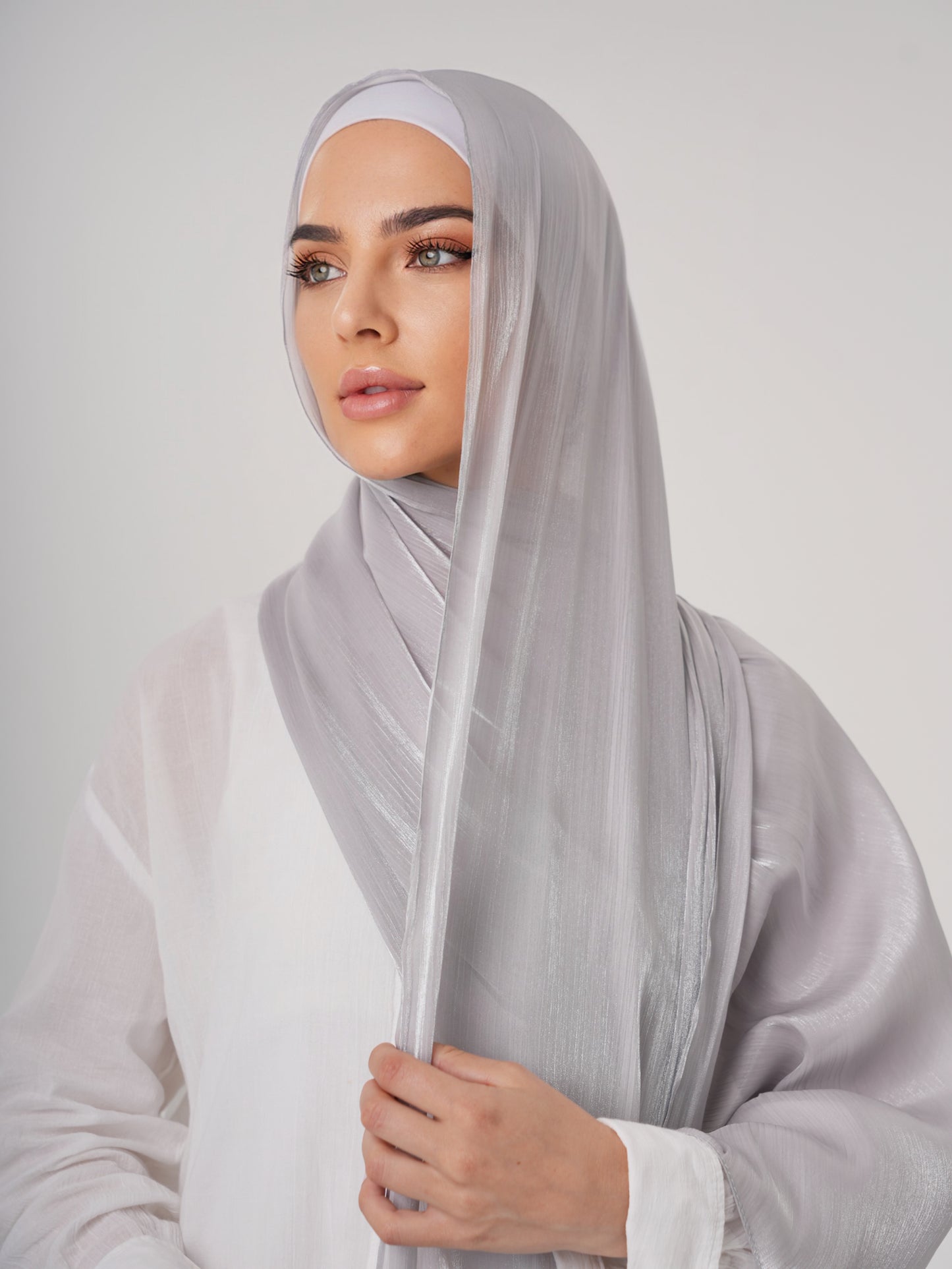 LUXURY ORGANZA SHIMMER HIJAB - SILVER GREY