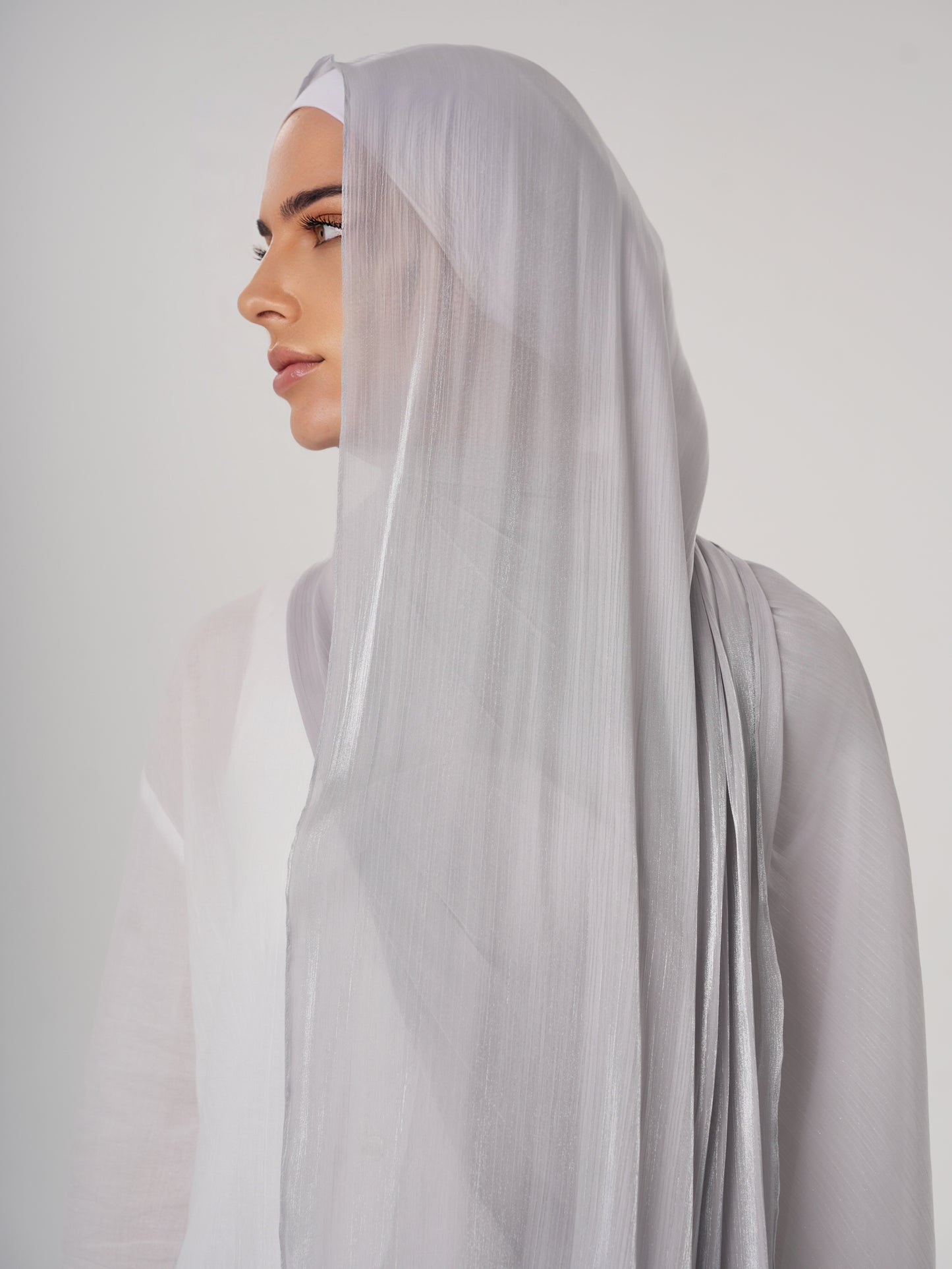LUXURY ORGANZA SHIMMER HIJAB - SILVER GREY