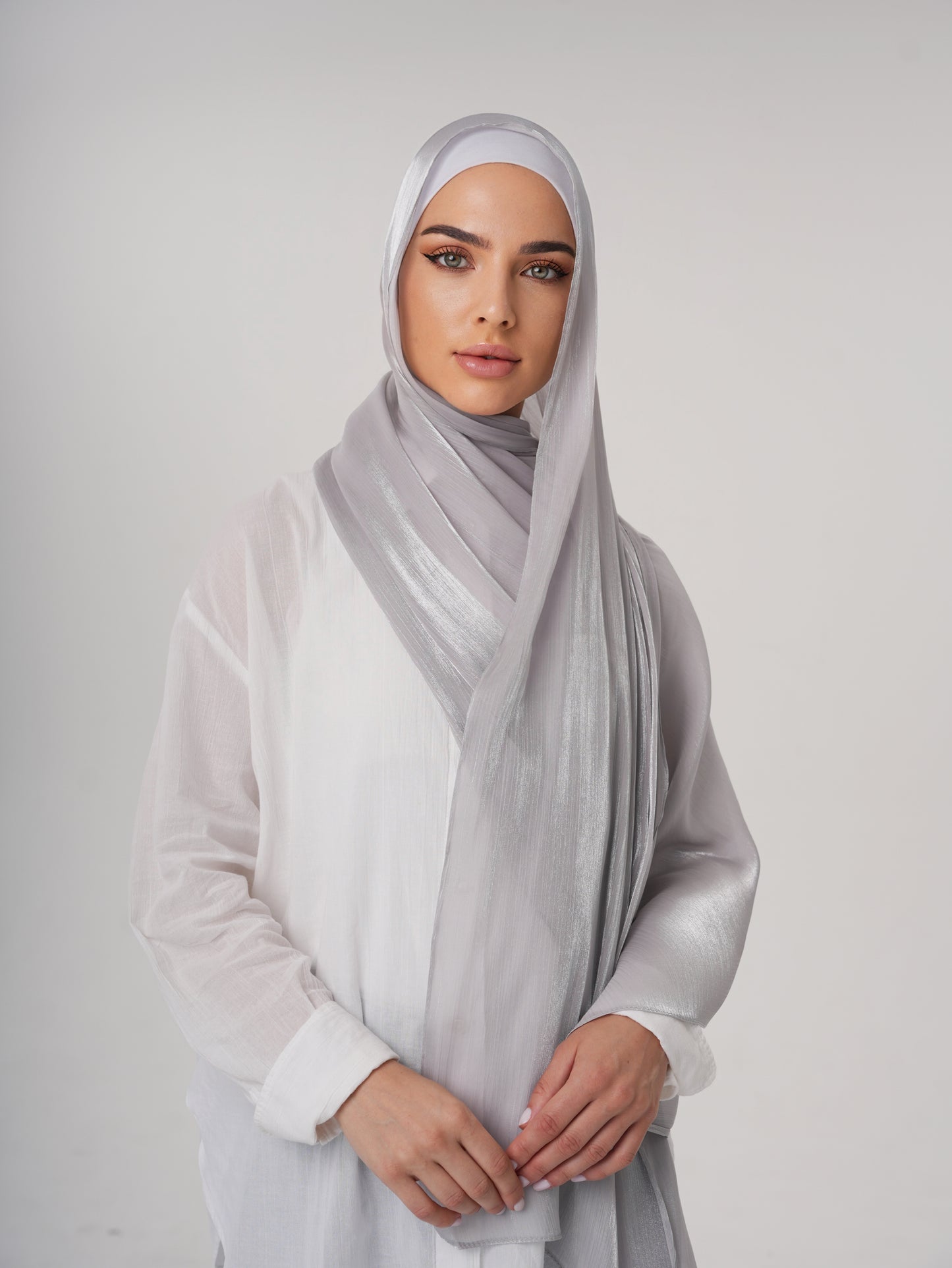 LUXURY ORGANZA SHIMMER HIJAB - SILVER GREY