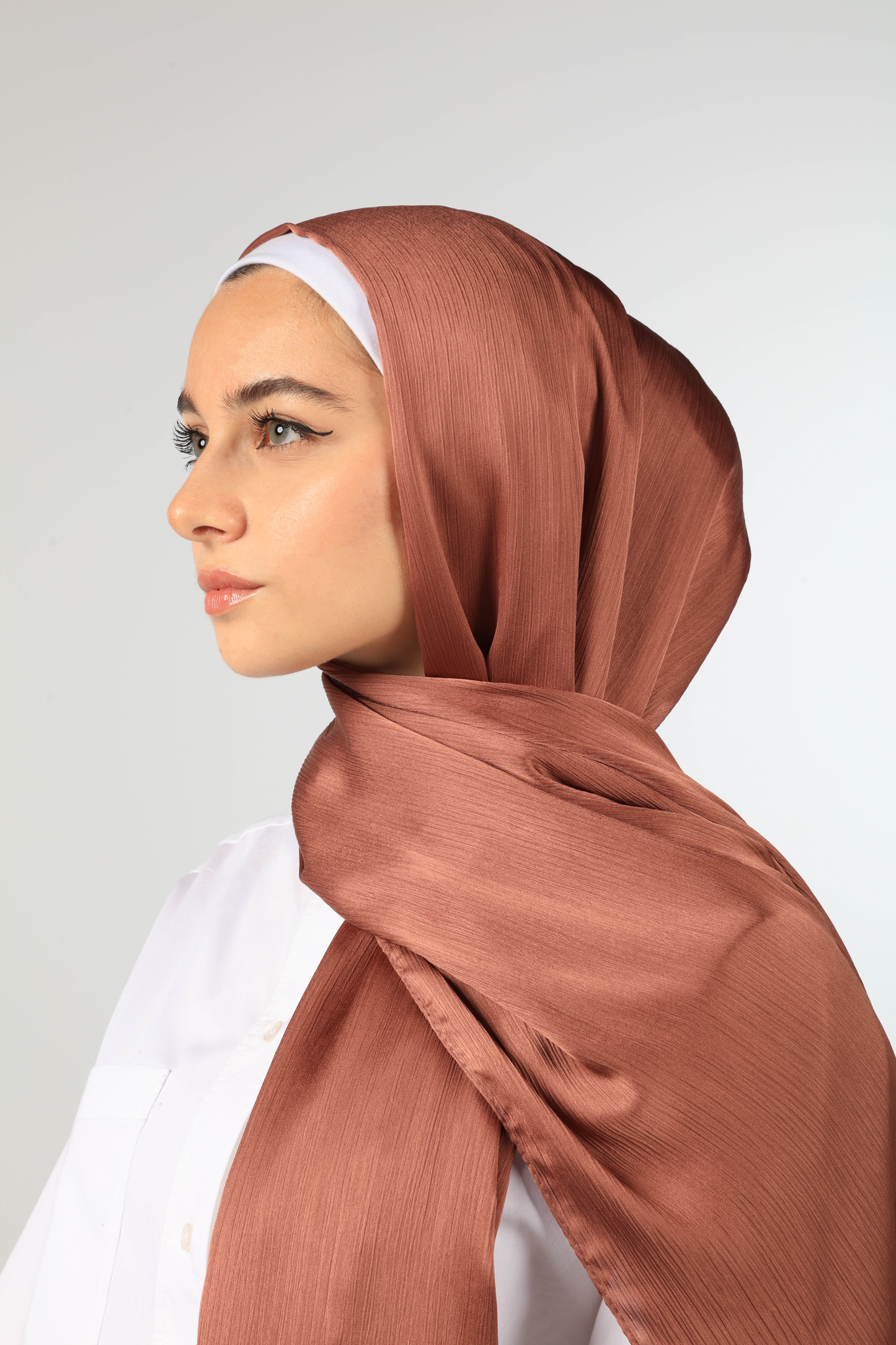 PREMIUM CRINKLED SILK SATIN HIJAB - ROSEWOOD
