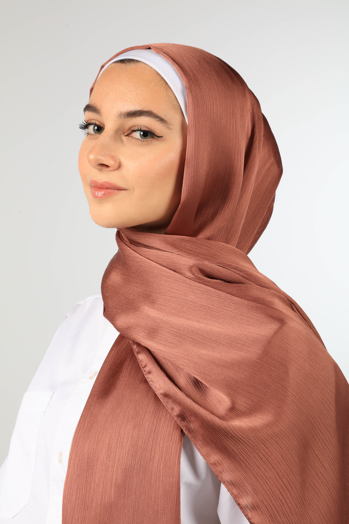 PREMIUM CRINKLED SILK SATIN HIJAB - ROSEWOOD