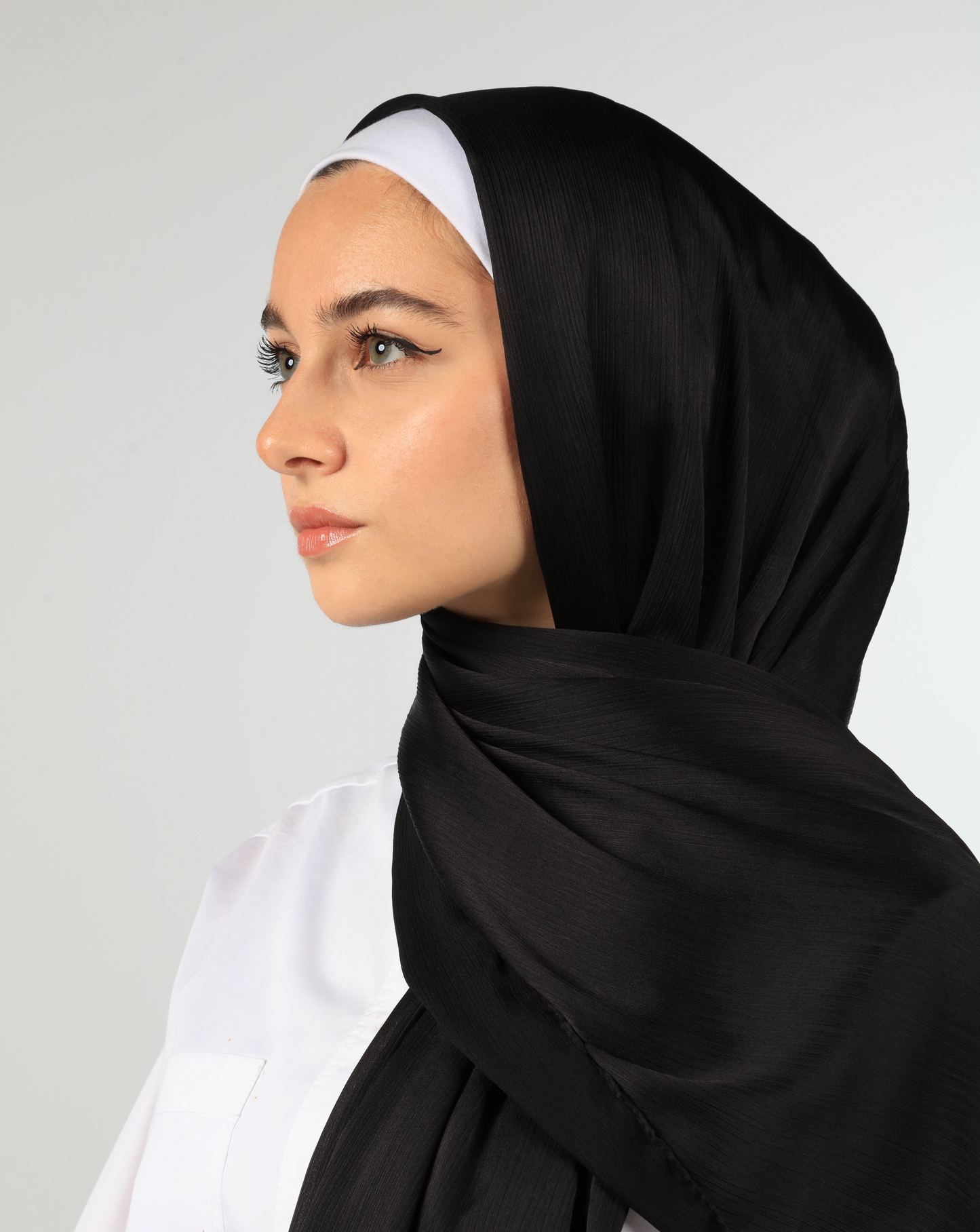 PREMIUM CRINKLED SILK SATIN HIJAB - BLACK