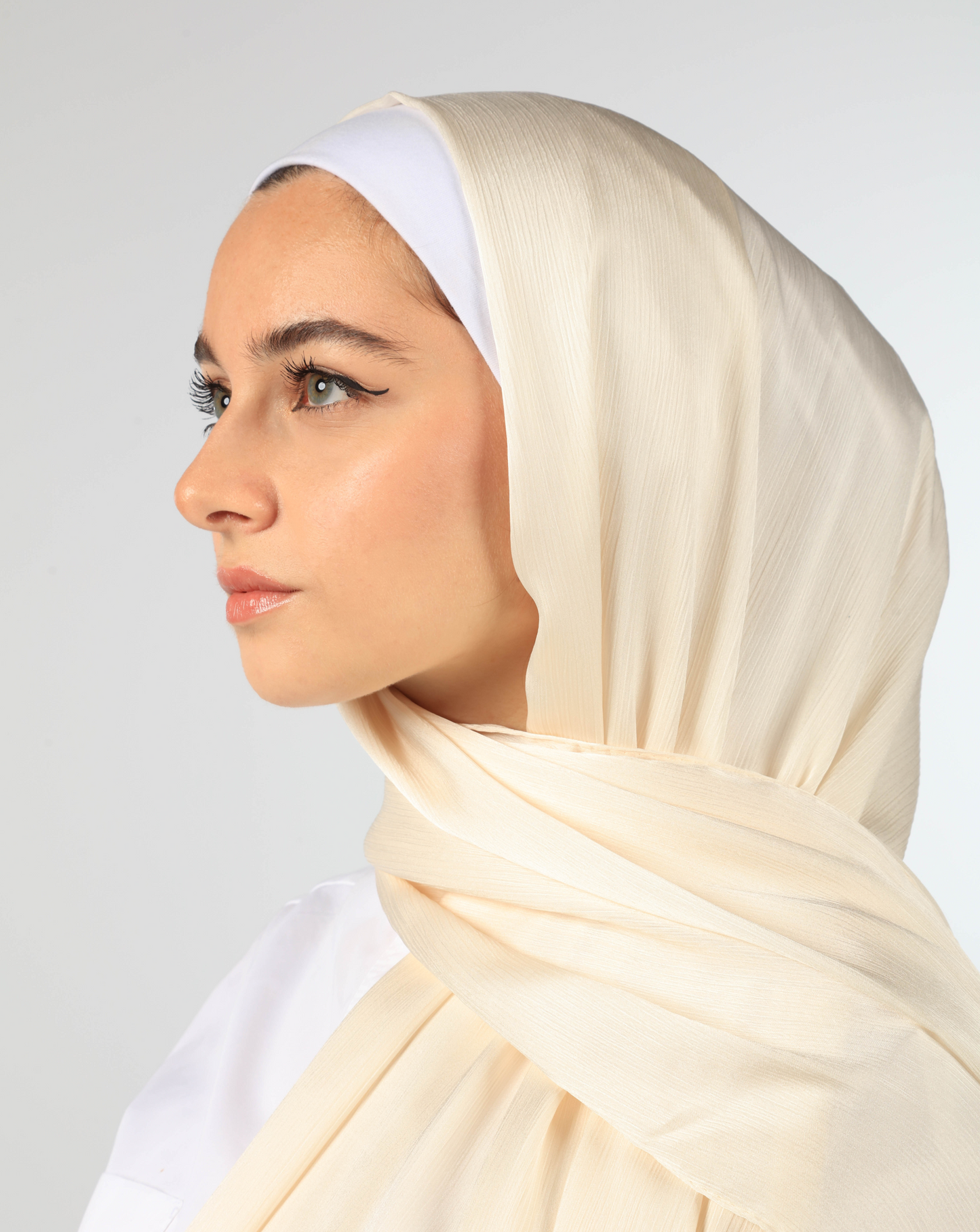 PREMIUM CRINKLED SILK SATIN HIJAB - CREAMBUFF