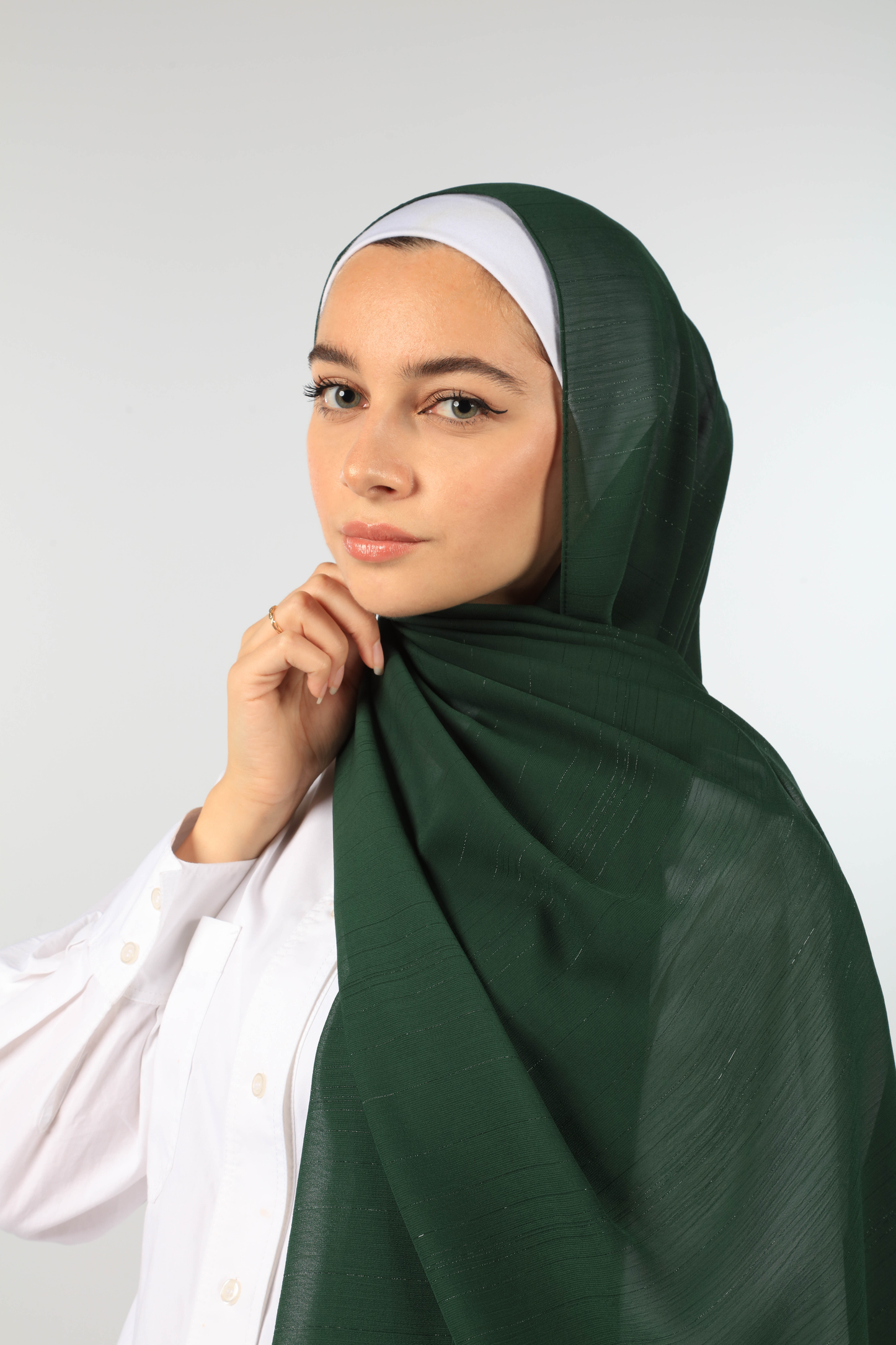 SHIMMER GEORGETTE HIJAB - BOTTLE GREEN