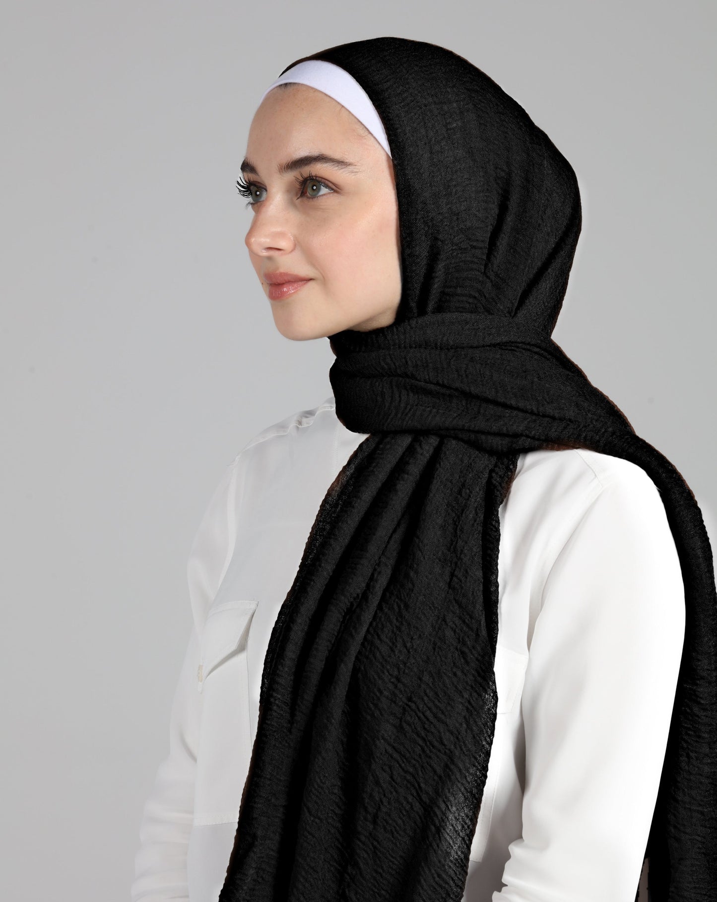 CRINKLE COTTON HIJAB - BLACK