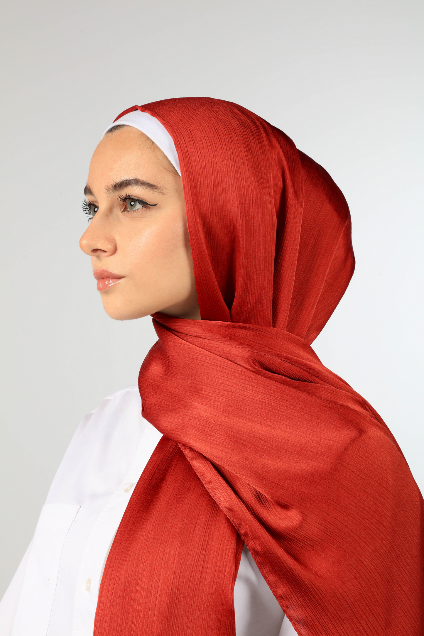 PREMIUM CRINKLED SILK SATIN HIJAB - CHERRY