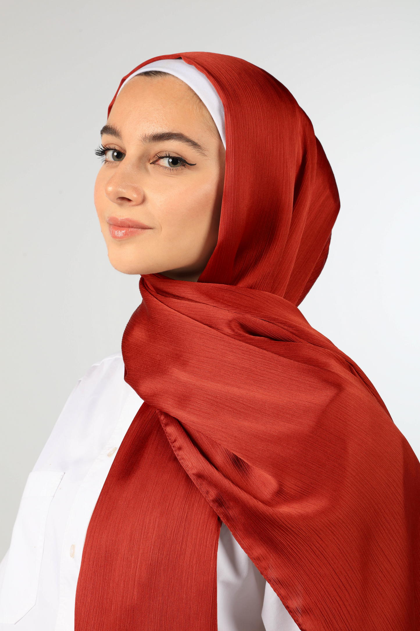 PREMIUM CRINKLED SILK SATIN HIJAB - CHERRY