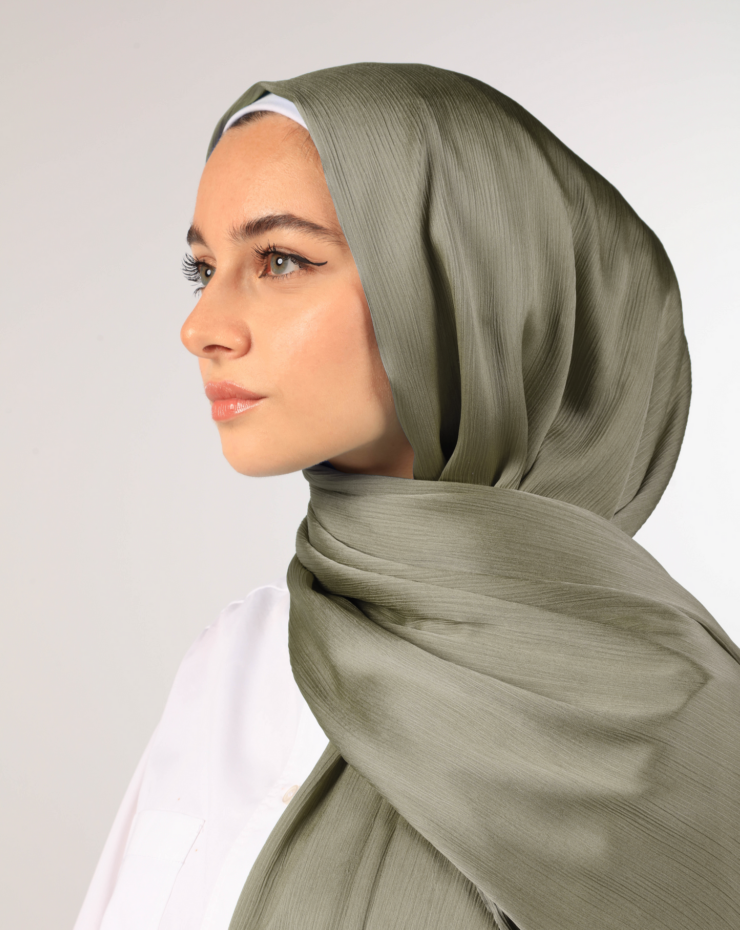 PREMIUM CRINKLED SILK SATIN HIJAB - METAL GREEN