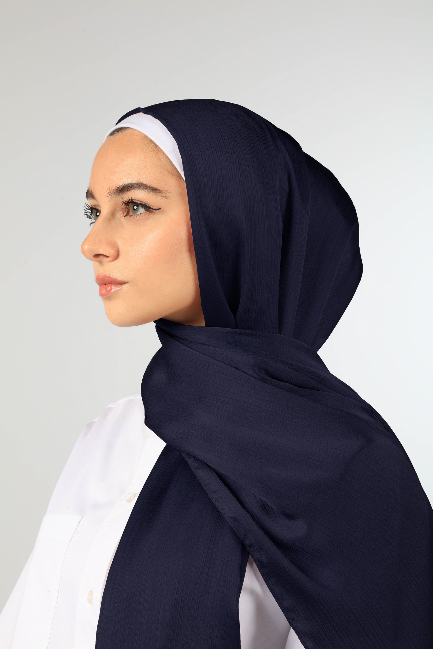 PREMIUM CRINKLED SILK SATIN HIJAB - NAVY BLUE