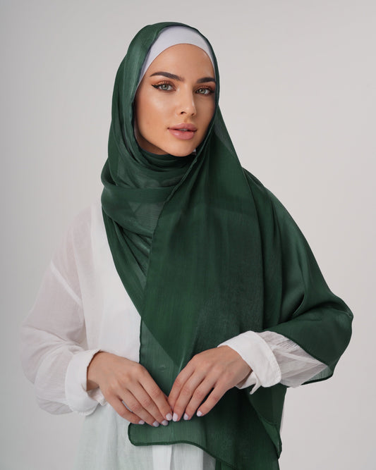 LUXURY ORGANZA SHIMMER HIJAB - BOTTLE GREEN