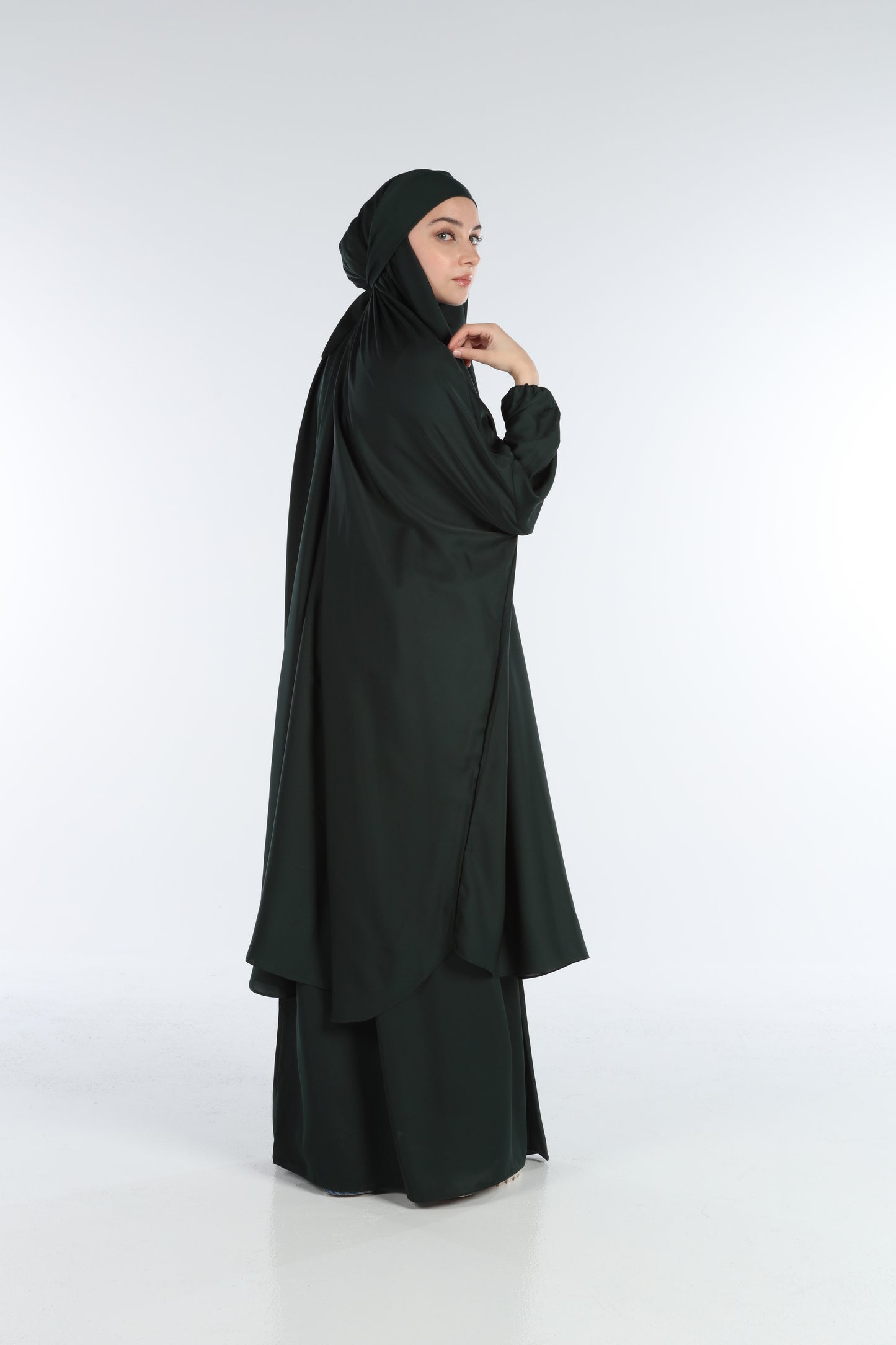 2 PC JILBAB/ PRAYER SET + FREE NIQAB - DARK GREEN