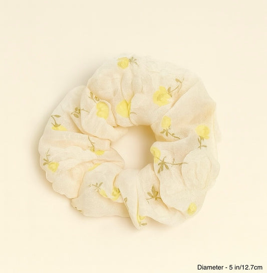 FLORAL COTTON SCRUNCHIE - MARIGOLD
