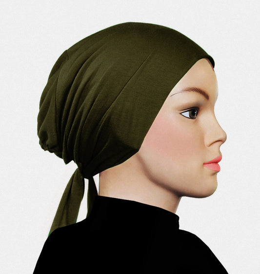 PURE COTTON TIE-BACK UNDERCAP - ARMY GREEN