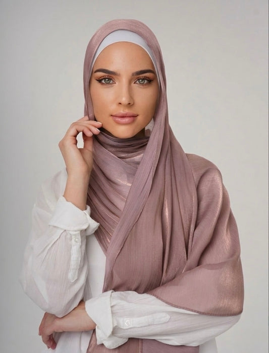 LUXURY ORGANZA SHIMMER HIJAB - TAUPE PINK