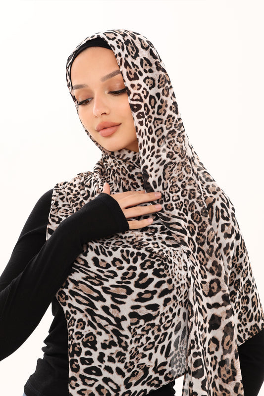 LEOPARD PRINT CHIFFON HIJAB - TAN