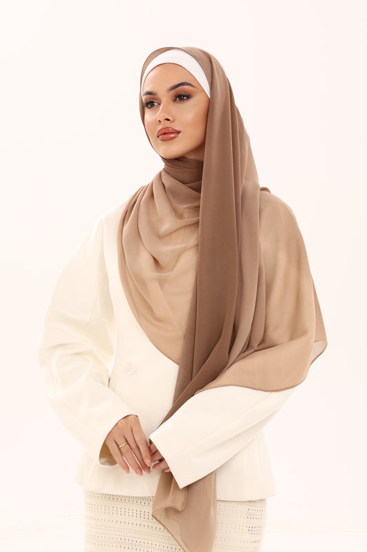 DOUBLE SHADE CHIFFON HIJAB - CARAMEL SAND