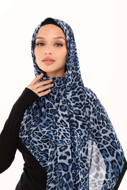 LEOPARD PRINT CHIFFON HIJAB - MIDNIGHT
