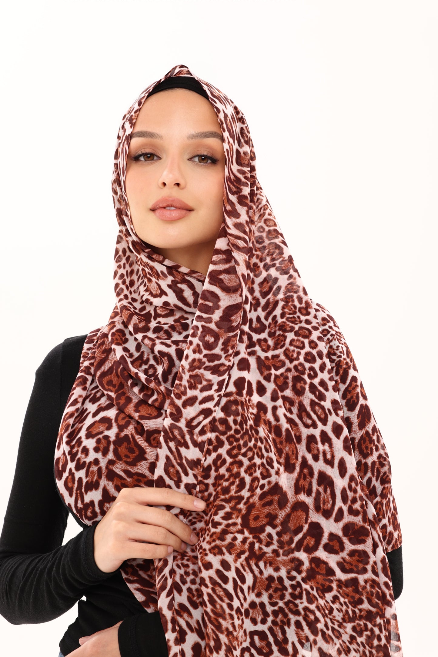 LEOPARD PRINT CHIFFON HIJAB - RUST