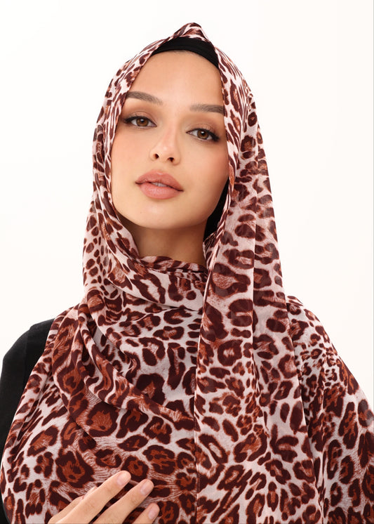 LEOPARD PRINT CHIFFON HIJAB - RUST