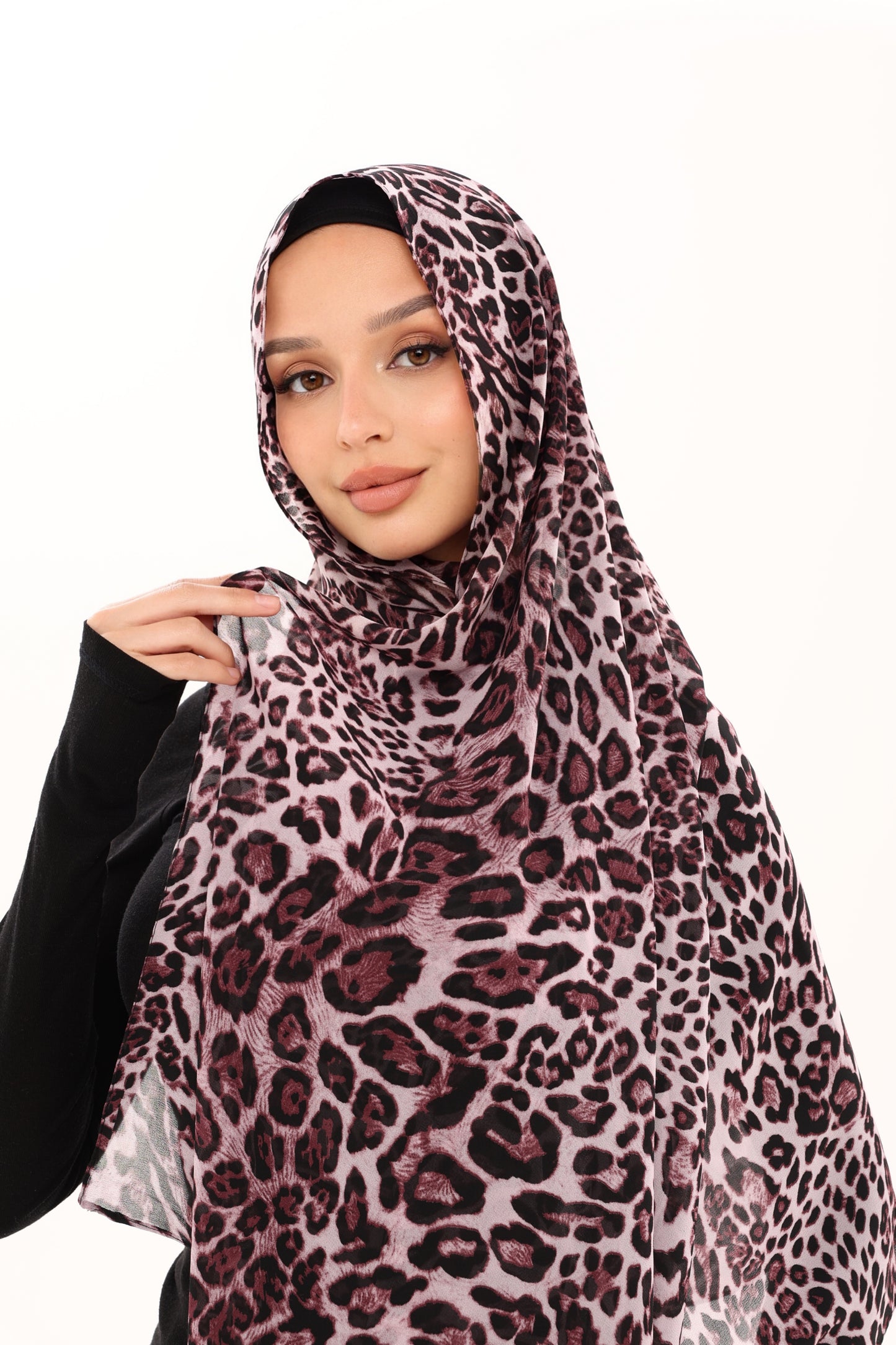 LEOPARD PRINT CHIFFON HIJAB - PLUM