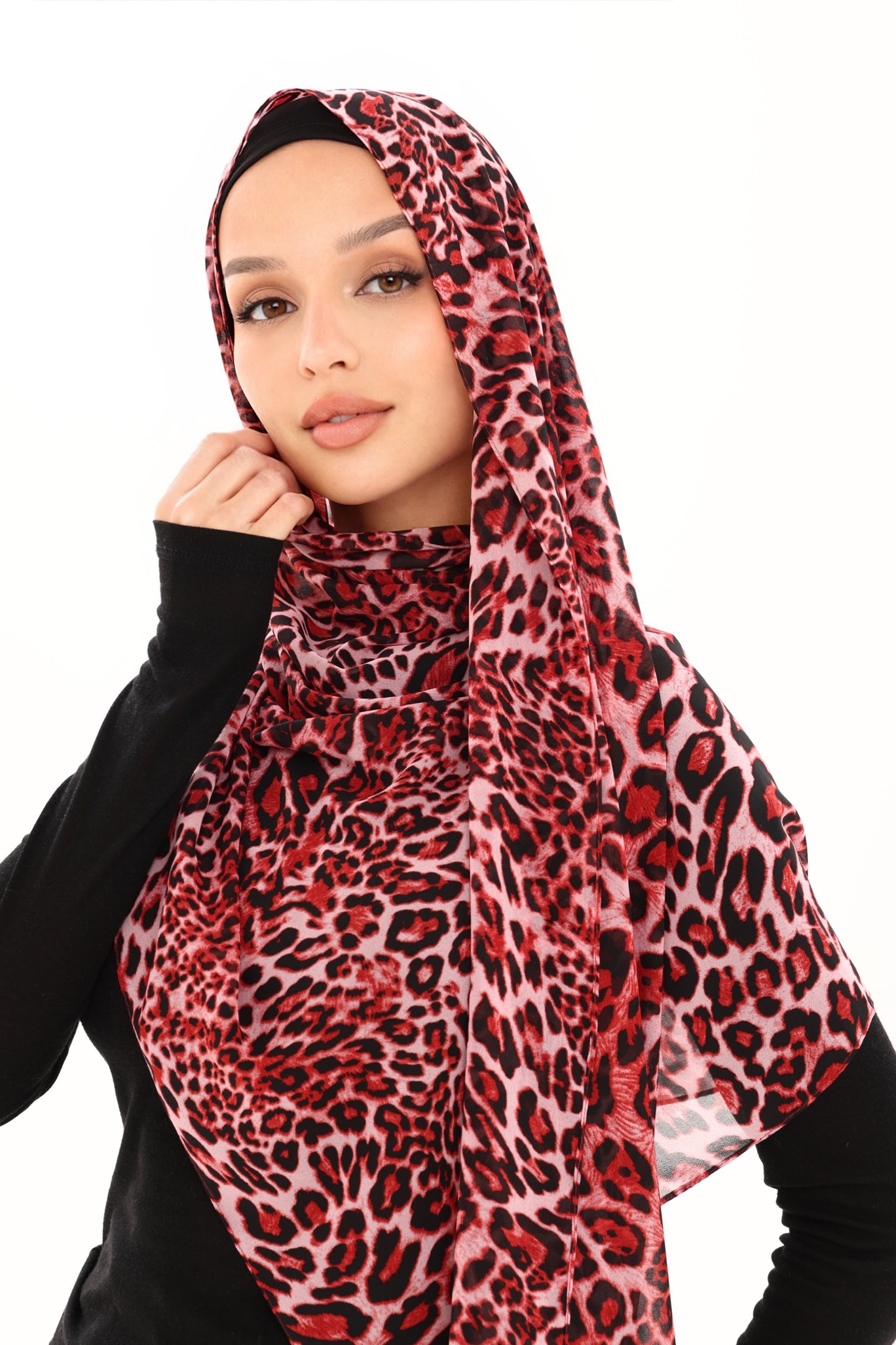 LEOPARD PRINT CHIFFON HIJAB - CRIMSON