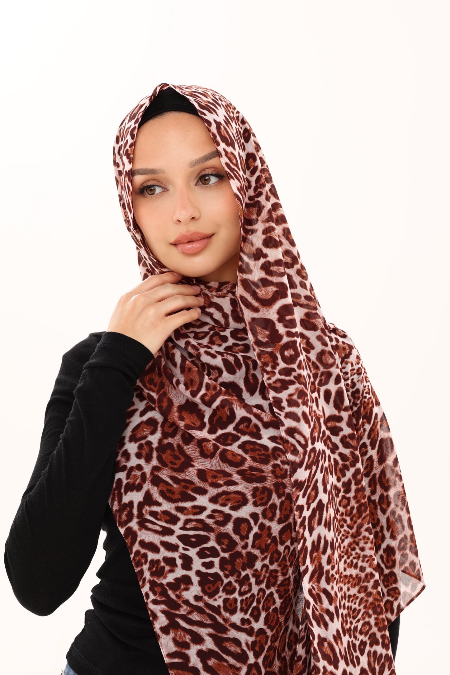 LEOPARD PRINT CHIFFON HIJAB - RUST