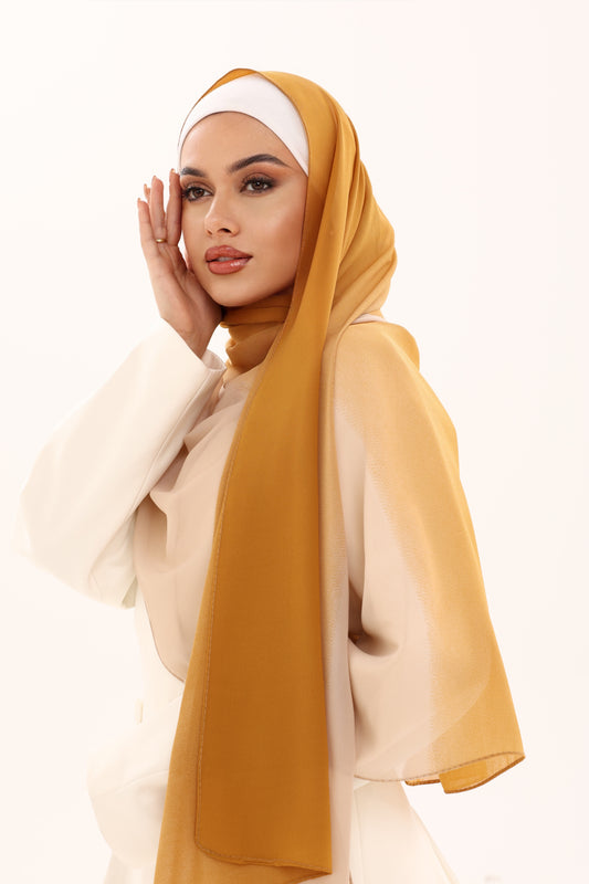 DOUBLE SHADE CHIFFON HIJAB - SAFFRON MILK
